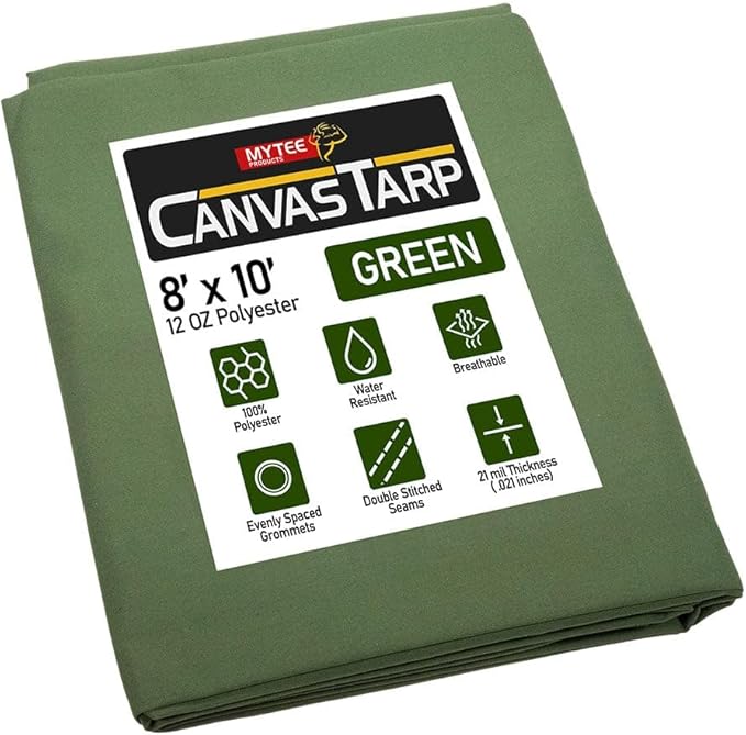 Mytee Products 8' x 10' Green Canvas Tarp 12oz Heavy Duty Water Resistant