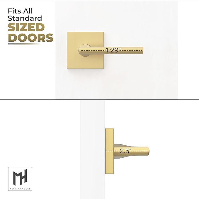 Mega Handles Prime Dummy Lever, Door Handle for Closet or French Doors, Single Side Door Levers, Non-Turning, Fits All Standard Door Sizes, Exposed Screws Included - Satin Brass (1 Pack) 4,29"