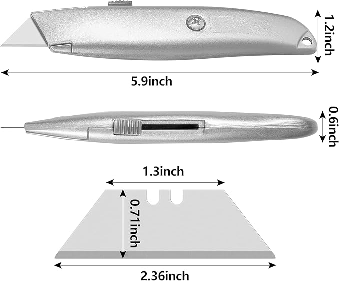 DIYSELF Utility Knife, 20 Pack Heavy Duty Box Cutter Retractable, Box Cutter Knife, Box Opener, Cardboard Cutter, Utility Knives for Garage, Home and Office, Box Cutters for Daily Use (Silver)