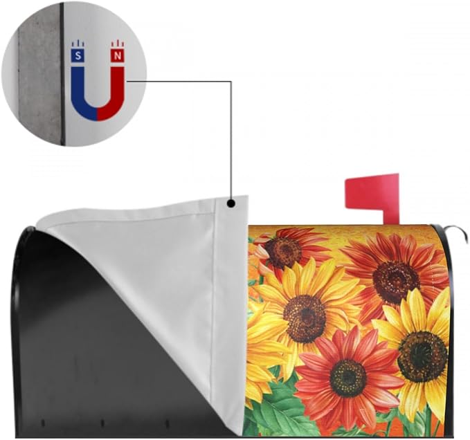 Sunflower Mailbox Cover - Autumn Fall Magnetic Standard Size 18 x 21 - Thanksgiving Decorations Outdoor Welcome Wrap