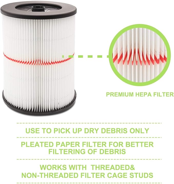 17816 Filter for Craftsman Shop Vac Air Filter, Replacement for Craftsman Wet Dry Vac Filter for Craftsman 9-17816 Vacuum Filter 5 6 8 12 16 Gallon and Larger Vacuum Cleaner 2 Pack