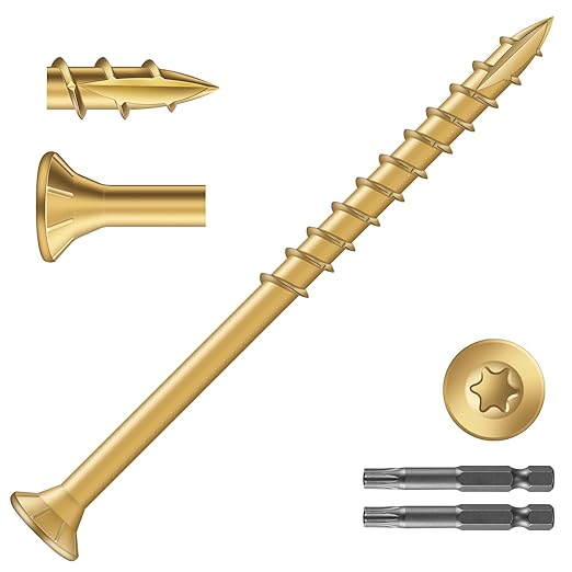 #10 x 3 Inch Deck Screws (270Pcs) 4lb. Exterior Wood Screws. Carbon Steel, Tan, Flat Head, Rust Resistant epoxy Coated, with T25 Star Bit