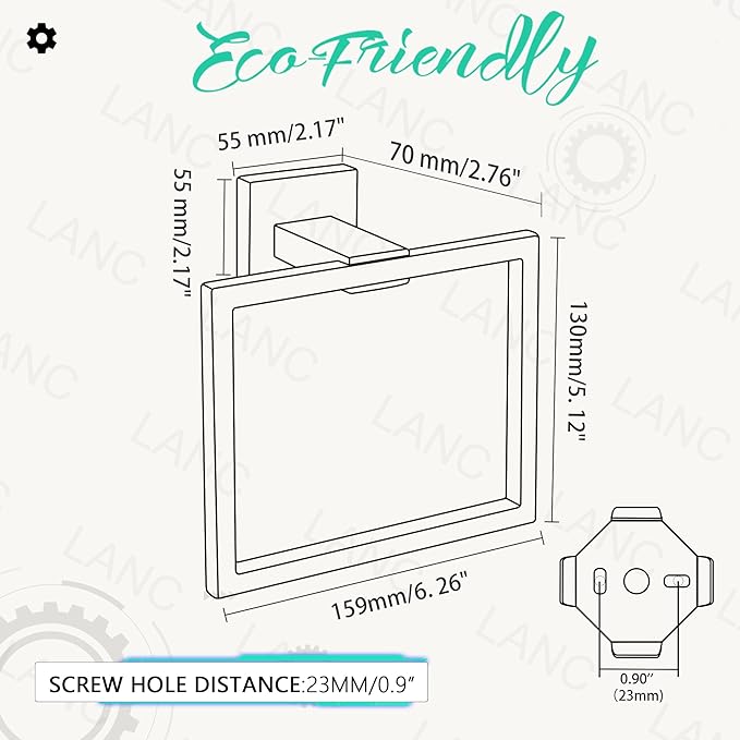 LANC Hand Towel Rings for Bathroom Wall Mount Brushed Finished Square Hand Towel Holder for Kitchen Towel Holder Lavatory SUS304 Stainless Steel Contemporary Style Shower Towel Racks Hanger, A8896BN