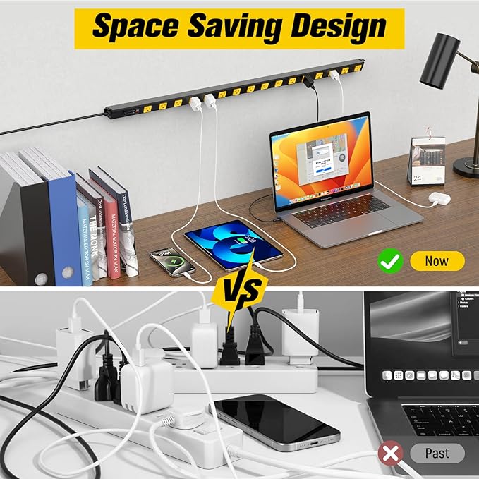 HHSOET 16 Outlet Long Power Strip, 15FT Heavy Duty Power Strip with 4800J Surge Protection, 20a Mountable Wide-Spaced Outlets for Home, Office, Garage & Workshop - ETL Certified