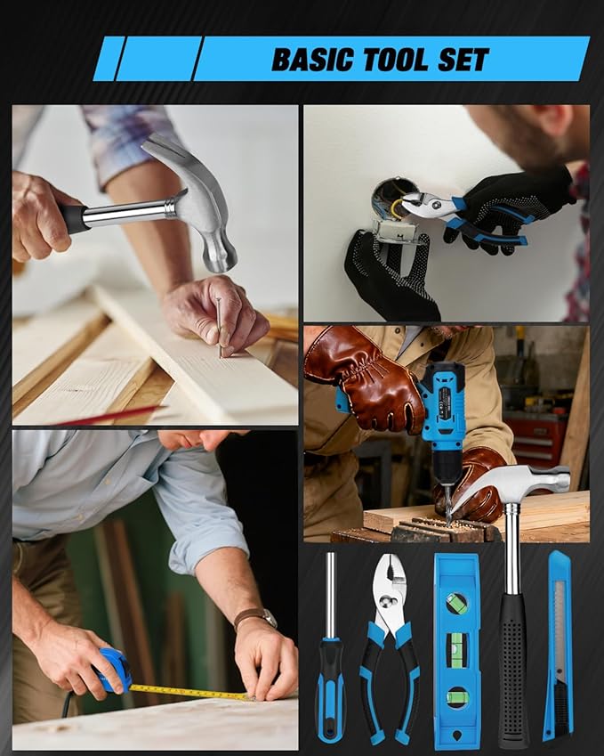 139-Piece Tool Set - Tool Kit with 8V Cordless Drill Driver in ToolBox Storage Case, General Household Drill Set for Home Repairs, Handyman, DIY Projects