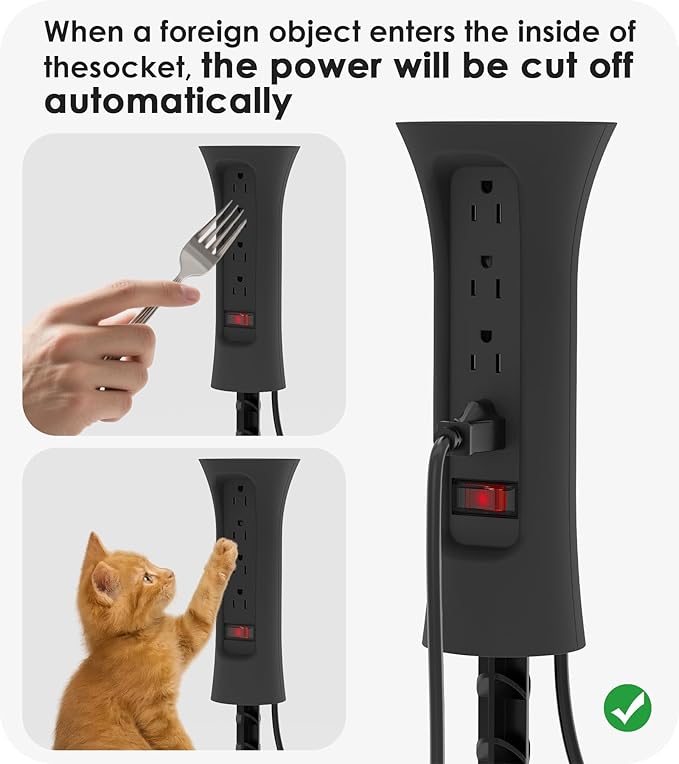 CCCEI Outdoor Power Strip Weatherproof with Stake, Waterproof Extension Cord with Multiple Outlets, Christmas Exterior Garden Decor, Yard, Camping, 4 Plugs, Surge Protector 6FT, Black.