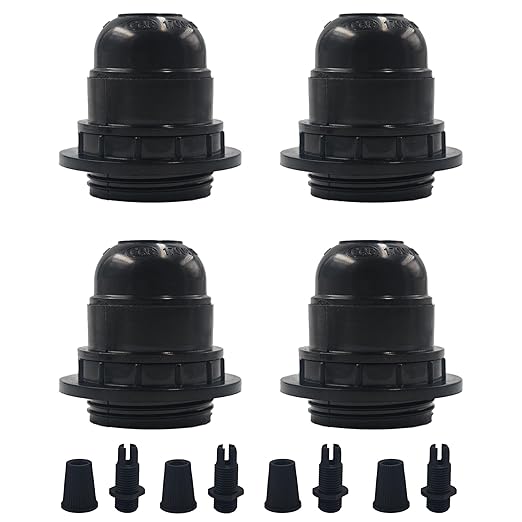 4Pcs E26 E27 Bakelite Black Medium Base Light Socket, Keyless DIY Vintage Style Edison Lamp Holder, Retro Replacement Cover Pendant Lamp Holder for Bulbs and Lampshades