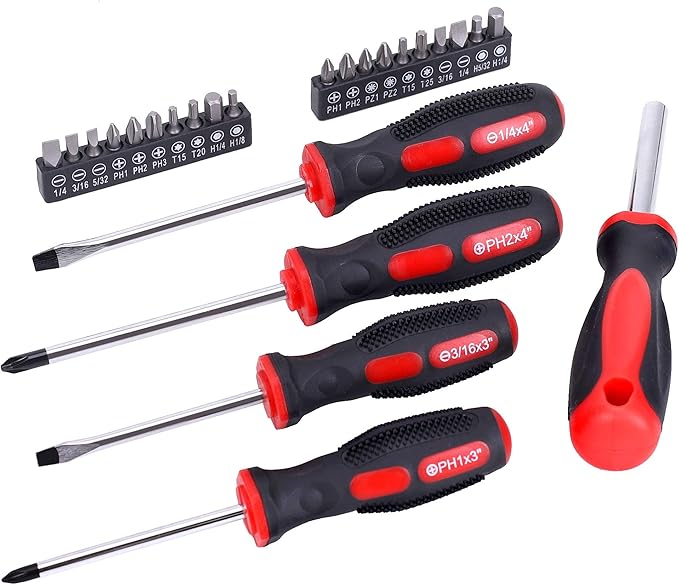 FASTPRO 215-Piece Home Repairing Tool Set with 12-Inch Wide Mouth Open Storage Bag,Household Hand Tool Kit,Red