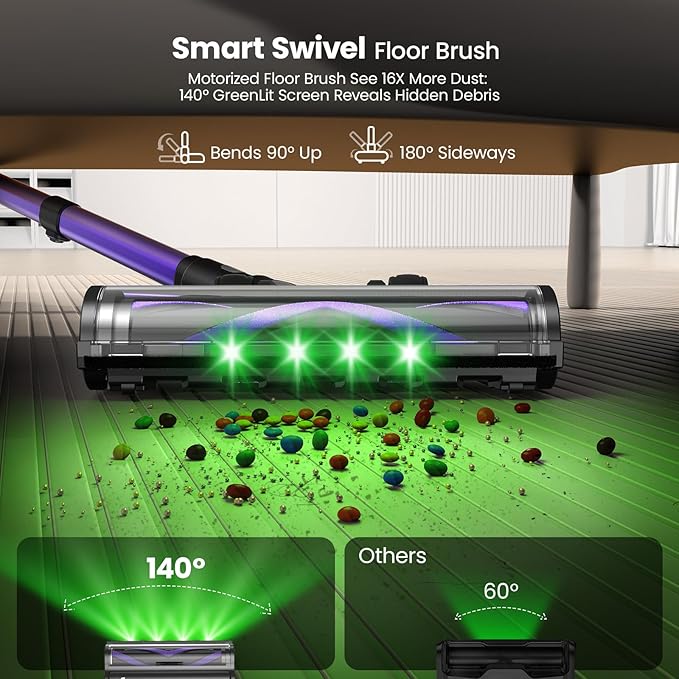 Cordless Vacuum Cleaner,600W 65KPA Dual Motor Vacuum for Home with AI Auto Suction,70Min Runtime,Stick Vacuums with Self-Standing Design,LED Headlights for Carpet,Hardwood Floors,Pet Hair,Tile