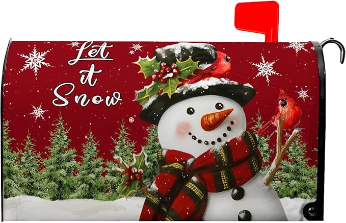 Snowman Mailbox Covers Magnetic Standard Size Xmas Cardinal Mailbox Cover 21X18 Inch Winter Pine Tree Post Box Letterbox Wraps for Garden Yard Christmas Decorations