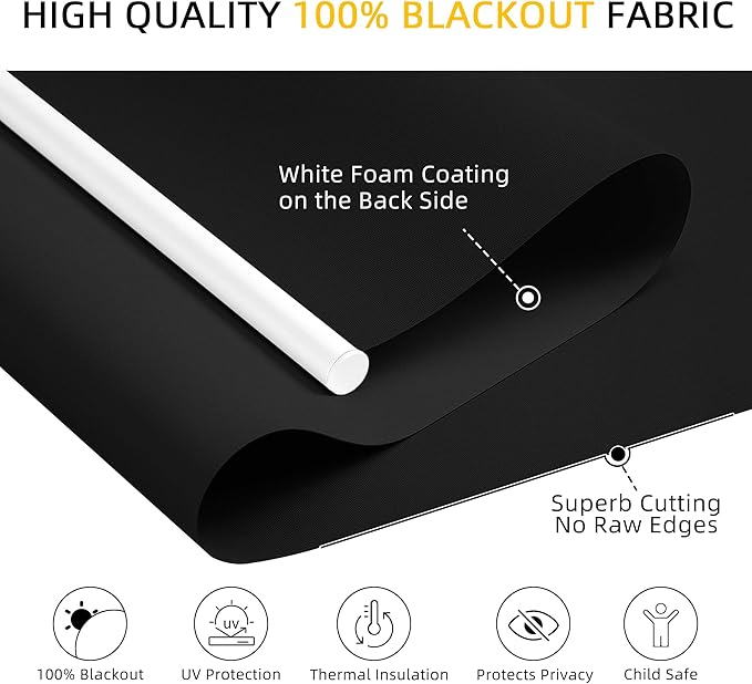 ChrisDowa Cordless Blackout Roller Shades for Windows, Thermal Insulated UV Protection Pull Down Shades, Total Blackout Window Blinds for Home, Office, Bedroom, Door (70" W x 72" H, Black)