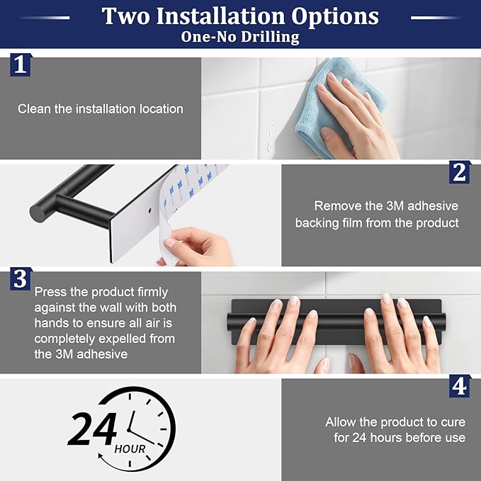 Matte Black Toilet Paper Holder, Adhesive or Screw Toilet Roll Holder Wall Mount, SUS304 Stainless Steel Double Post Pivoting Toilet Roll Holder for Bathroom, Kitchen, Washroom