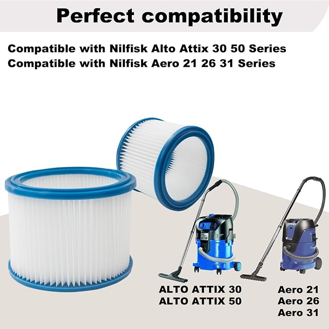2 PCS Replacement HEPA Filter Compatible with Nilfisk ALTO Attix 30, 50 & Aero 21, 26, 31 Wet Dry Vacuum Cleaner