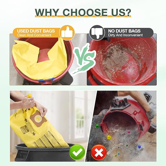 15PCS 5-8 Gallon Wet Dry Vacuum Filter Bags Replacement For Shop Vac Bags, Replace Part Type H #90671 9067100 9067133, Type E #90661 9066100 9066133, VF2004, VHBS VDBS(Yellow)