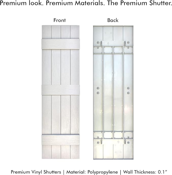 Board & Batten Vinyl Shutters (1 Pair) | 14.5"x71" (4-Board) - Dover White/Paintable | Exterior Window Shutters | Includes Mounting Hardware | Simple Installation | Made in USA