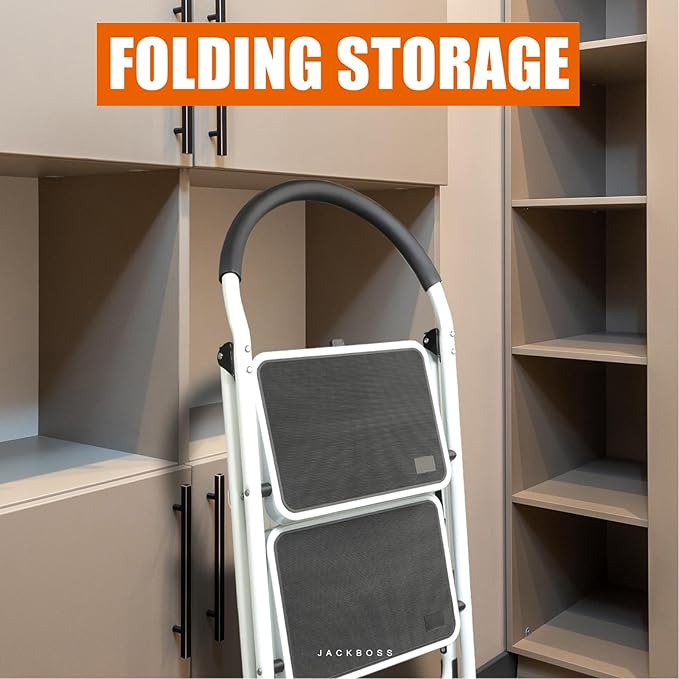 2 Step Ladder, Folding Lightweight Step Stool with Wide Anti-Slip Pedal for Home, Office, Kitchen and Garage, Service Height 18.5 inch, 400 lbs Capacity