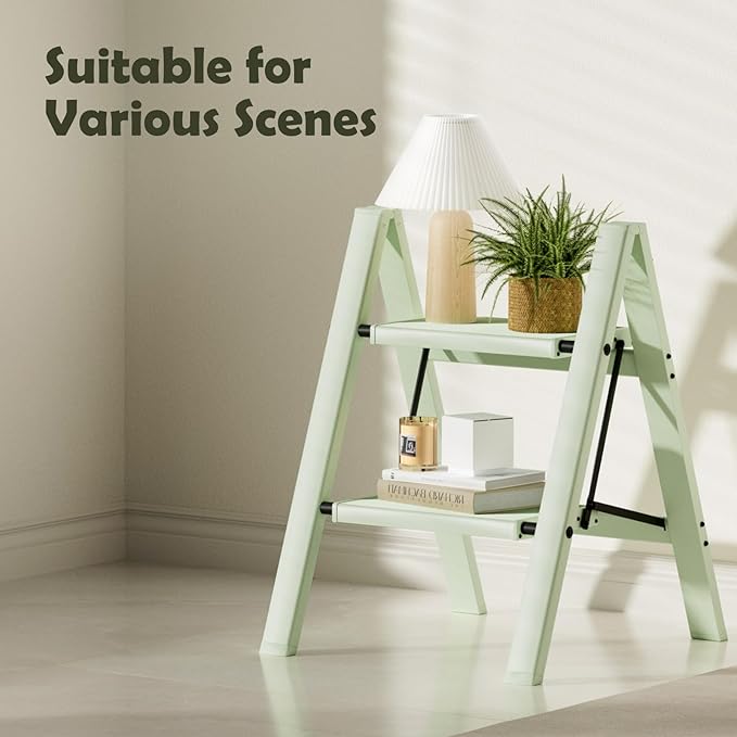 Taranta 2 Step Ladder,Aluminum Lightweight Folding 2 Step Stool with Anti-Slip Wide Pedal,330lbs Capacity Step Ladder for Household,Kitchen,Office - Fairyland Green