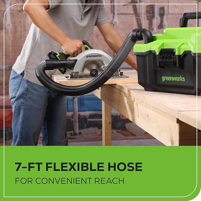 Greenworks 24V Brushless (3 Gallon) Cordless Wet / Dry Shop Vacuum + Accessories, Tool Only