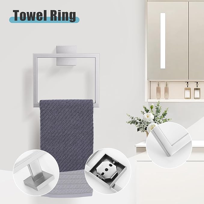 YACVCL 5-Pieces Brushed Nickel Bathroom Hardware Accessories Set Towel Bar Set Upgraded Toilet Paper Holder with Shelf Stainless Steel Wall-Mounted Bathroom Hardware Set 23.6 Inch