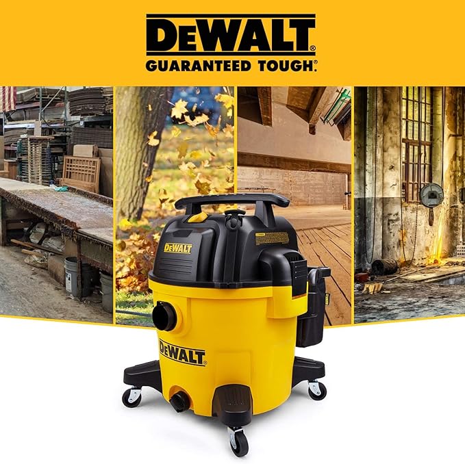 DEWALT 10 Gallon Shop Vacuum Wet and Dry, 5.5 Peak HP Poly Wet Dry Vacuum Cleaner with Attachments, 2-Stage Motor, Portable Handle/Caster with Drain Blower, DXV10PZ for Car, Garage, Workshop, Pet Hair