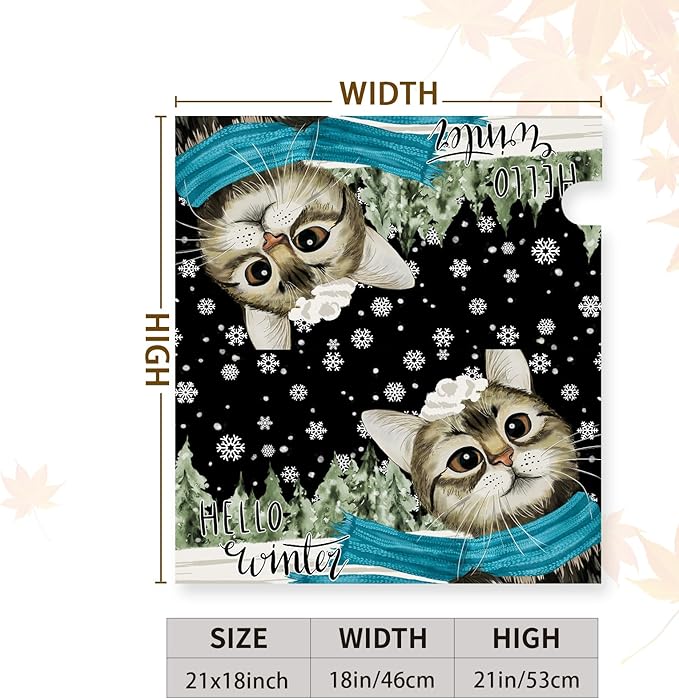 Hello Winter Cat Magnetic Mailbox Covers Standard Size 21x18 Inch Snowflakes Pine Tree Post Box Mailbox Wraps Cute Cat Cover Outdoor Decor for Garden Yard