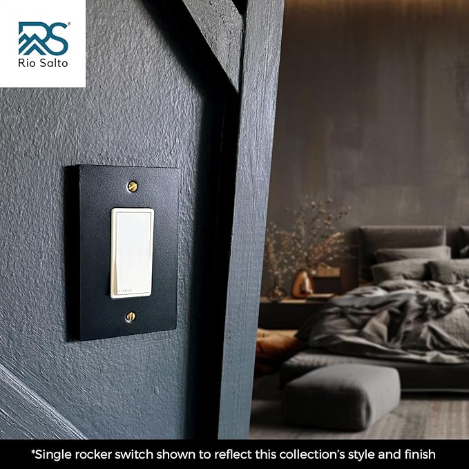 RIO SALTO Modern Metal Matte Black Double Decorator Wall Outlet Cover Light Switch Double Rocker Decora Electrical Decorator Wall Plate Electric Outlet Covers MIDSIZE Receptacle - (2 Gang, 2-Pack)