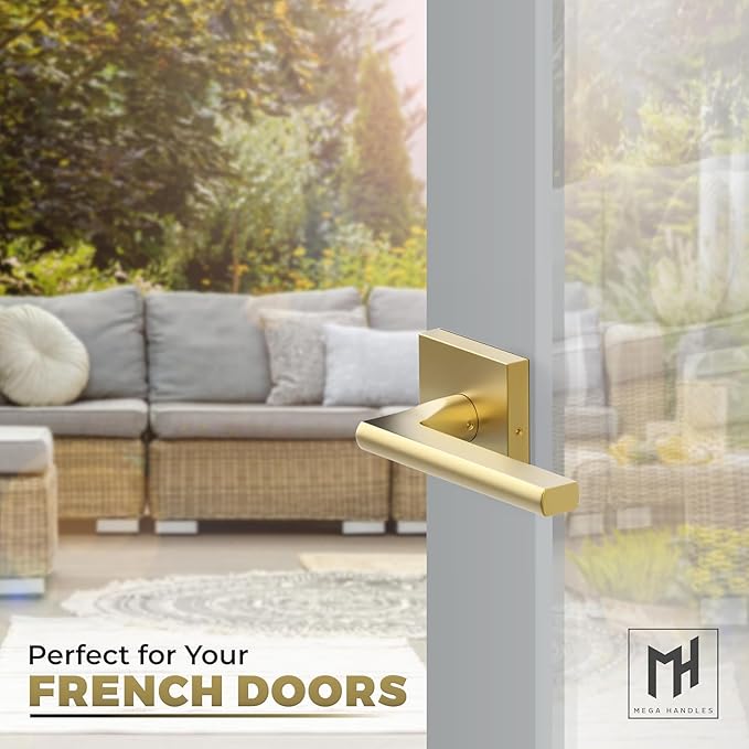 Mega Handles Prime Dummy Door Handles - 6 Pack Heavy Duty Gold Door Handle, Non-Turning Door Handle for Hallway, Closet & French Doors, Single Side, Fits All Standard Doors - Satin Brass