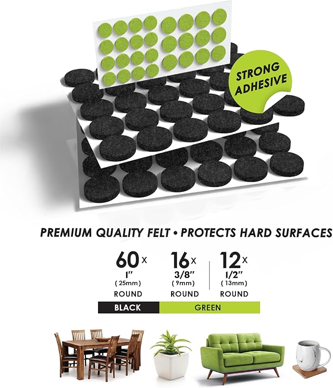 Slipstick Gorilla Felt 1 Inch Furniture Pads (88 Piece Combo) Premium Furniture Pads & Chair Leg Floor Protectors for Hardwood Floors & Hard Surfaces