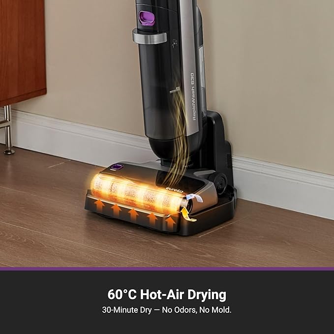 Eureka Cordless Wet Dry Cleaner, 170° Reclinable, Hot Air Drying Self Cleaning Vacuum and Mop Combo, Good for Hard Floors Pet Hair Sticky Messes, RapidWash 630, Purple