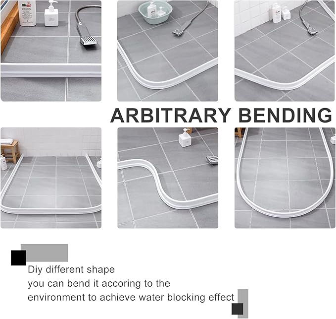 Silicone Wet Room Bathroom Floor Seal Screen Door Seal Strip Shower Dam Prevents Overflow of Water | Waterproof Self-Adhesive and Bendable Waterproof Strip for Wet and Dry Separation (White-40inch)