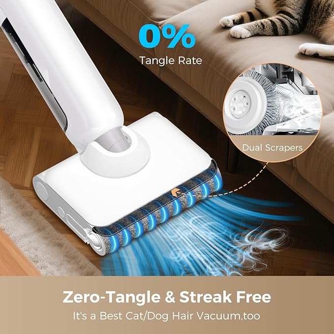 Wet Dry Vacuum Cleaner, 180° Lay-Flat Cordless Vacuum Mop Combo with Edge Cleaning, All-in-One Floor Cleaner for Hard Floors, Self-Cleaning, 35mins Runtime, LED Display, Voice Prompts