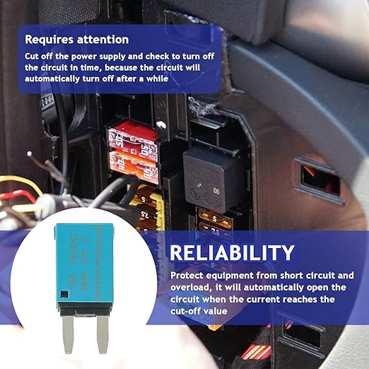 BOJACK ATM Auto Reset Fuse Low Profile Mini Blade Fuses T1 14V DC 5A 10A 15A 20A 25A 30A Amp Automotive Circuit Breaker Fuses Boat Marine RV Car Truck (6 pcs Mixed
