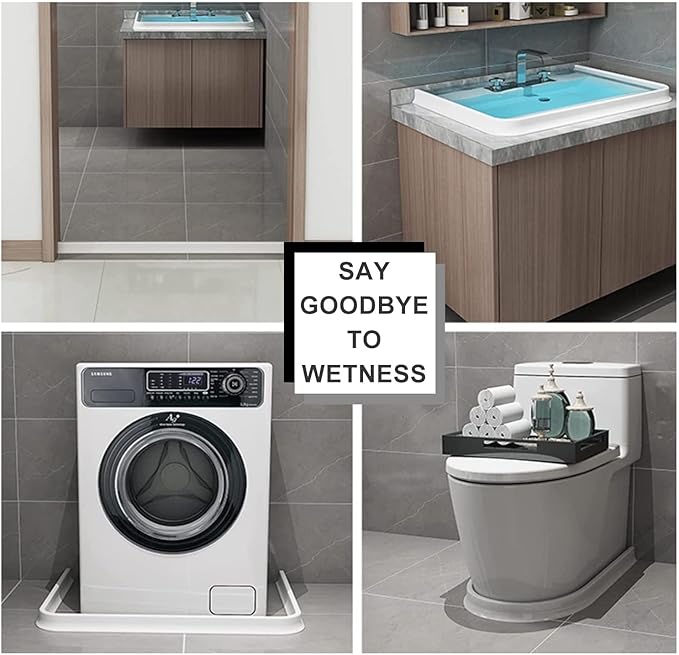 Silicone Wet Room Bathroom Floor Seal Screen Door Seal Strip Shower Dam Prevents Overflow of Water | Waterproof Self-Adhesive and Bendable Waterproof Strip for Wet and Dry Separation (White-120inch)