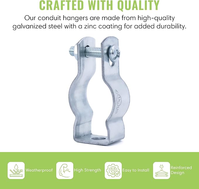 SELECT 50 Pack Lighting Conduit Hanger, 1/2 Inch Electrical Conduit Clamp with Carriage Bolt and Nut, Galvanized Conduit Clamps, Rigid Conduit Pipe Fittings for Mounting