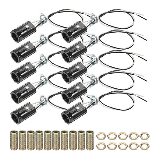 PATIKIL Candelabra Base Lamp Holder Light Socket, 10pcs UL Listed Keyless E12 Bulb Socket with 9.8" Wire Leads for E12 Incandescent LED Light Bulbs, 2.1" Tall