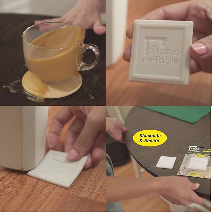 Stable the Table-6 Pack-Walnut Square, Furniture Leveler & Riser, Anti-Slip Sofa Gripper for Hardwood Floors, Floor Protector, Stacking Furniture Pad, Bed, Desk, Couch & Table Stabilizer, Made in USA