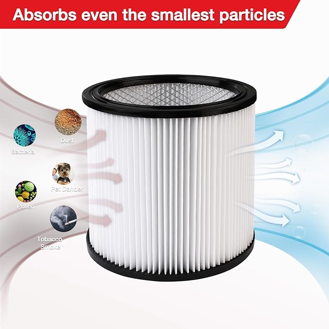 Shop-Vac High Performance 90304/90344 Cartridge Filter, Fits most 4-16 Gallon Shop-Vac Wet/Dry Vacuums, High Efficiency Nanofiber Filtration Paper, PET and Reusable, 1 Pack