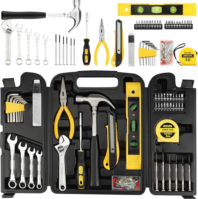 DOWELL 90 Piece Tool Set Home Repair Hand Tool Kit with Wrench Sets Plastic Tool Box Storage Case