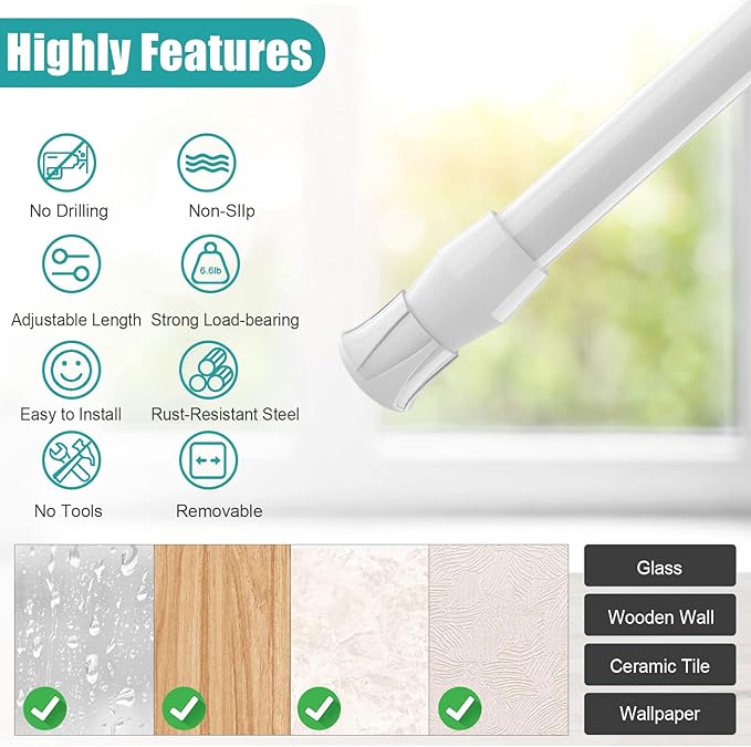 6 Pcs Window Security Bars, Adjustable Sliding Glass Door Bar Sliding Door Security Bar Window Safety Lock Bar with Rubber Tips for Children Home, Extends from 15.8-27.6 Inch, White