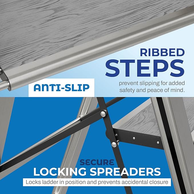 Step Ladder 2 Step Folding, Decorative - Beautiful Gray Wood & Silver Aluminum, Ultra Slim Profile, Anti Slip Steps, Sturdy-Portable for Home, Office, Kitchen, Photography Use,by SORFEY