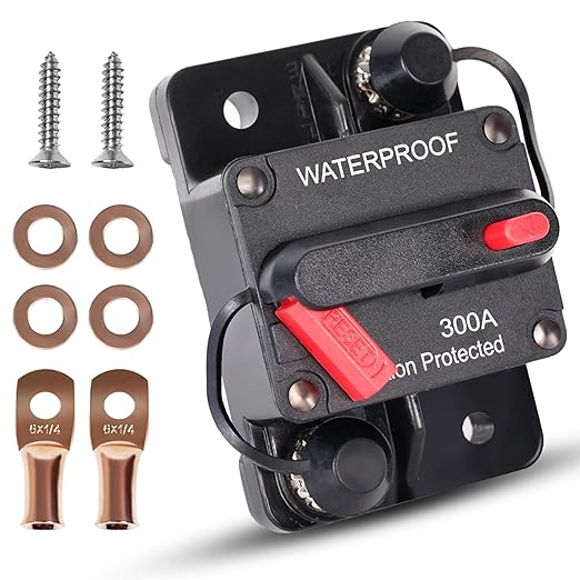 ERAYCO 300 Amp Circuit Breaker with Manual Reset for Car Marine Trolling Motors Boat ATV Manual Power Protect for Audio System Fuse, 12V-48VDC, Waterproof (300A)