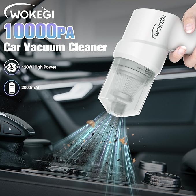 Handheld Mini Car Vacuum, 10000PA Cordless Portable Vacuum with 2000mAh Battery, 3 in 1 Small Vacuum Cleaner & Air Duster with Type-C Charging, Compact & Lightweight for Car, Home, Kitchen (White)