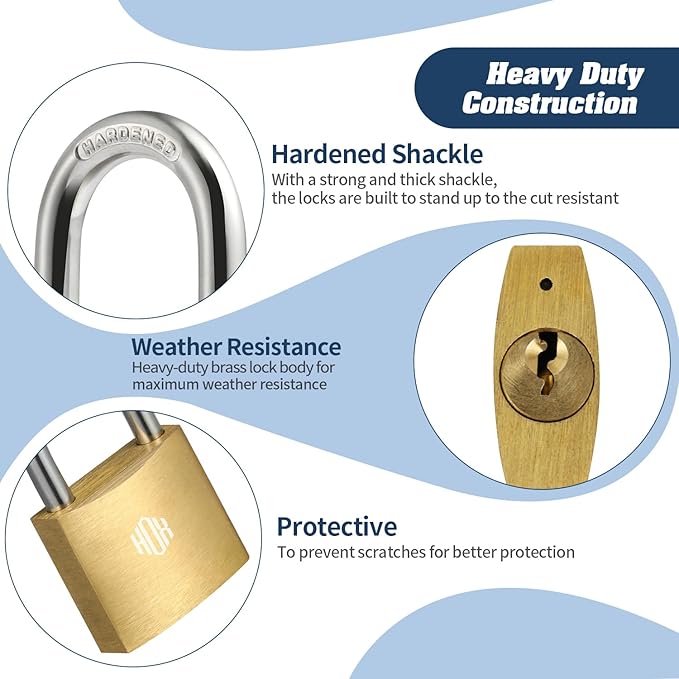 HOX 6-Pack Keyed Padlock, Waterproof and Rustproof, Solid Brass Lock with 1-1/4" Wide Body, Padlock with Keys for Storage Unit, Sheds, Garages and Fence