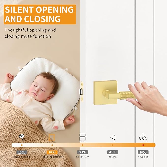 Amerdeco 1 Pack Privacy Door Handles,Brushed Gold Door Handles Interior,Knurled Gold Door Lever, Heavy Duty Bedroom and Bathroom with Lock,Reversible Keyless for Right & Left Side AM0021