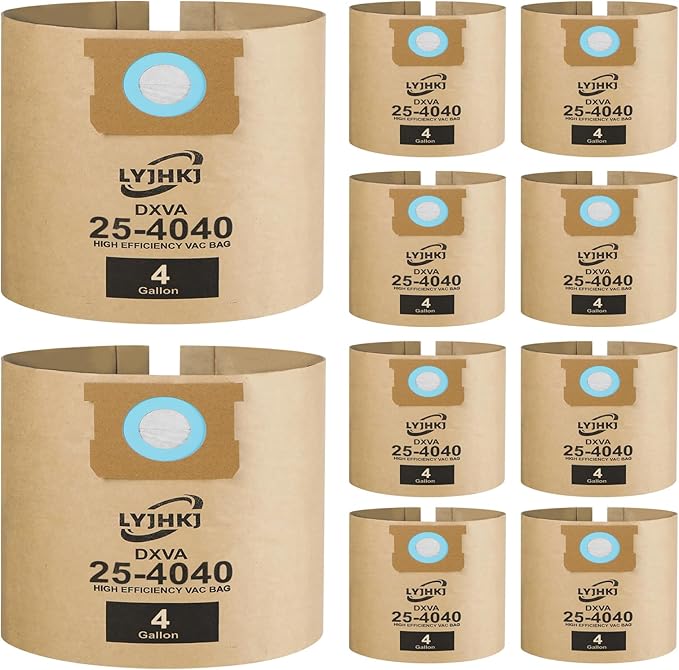 10 Pack DXVA25-4040 Vacuum Bags for DEWALT 4 Gallon Wet/Dry Vacuum, Disposable Shop Vac Bags, Dust Collection Bag Replacement