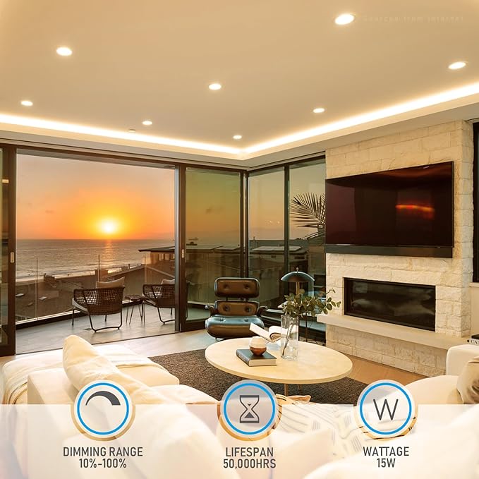 TORCHSTAR 8-Pack 5CCT 6 Inch Slim LED Recessed Lighting with Junction Box, Anti-Glare Baffle Trim, CRI90 Dimmable Aluminum Ceiling Downlight, Air Tight & IC Rated, 2700K3000K3500K4000K5000K Selectable