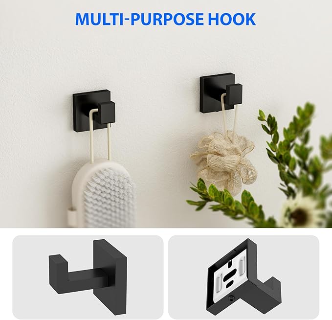 Matte Black 5-Pieces Bathroom Hardware Set, SUS304 Rustproof Steel 16" Rectangle Bathroom Towel Racks Accessories Set, Luxury Hotel Grade Organization Hardware Kit