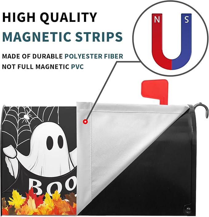 Halloween Ghost Pumpkin Mailbox Covers Magnetic Black Happy Halloween Seasonal Holiday Post Letter Box Cover Standard Size 21x18 Inch for Garden Yard Decor