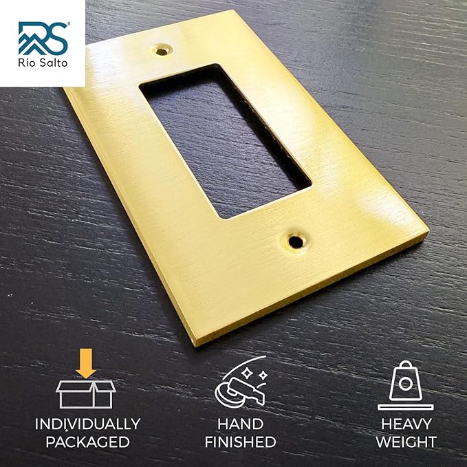 Rio Salto Modern Metal Vibrant Yellow Gold Wall Outlet Cover or Light Switch Cover Rocker Decora Switch Covers Decorator Plug Wall Plate Electric Outlet Covers Receptacle - Midsize 1 Gang 5-Pack