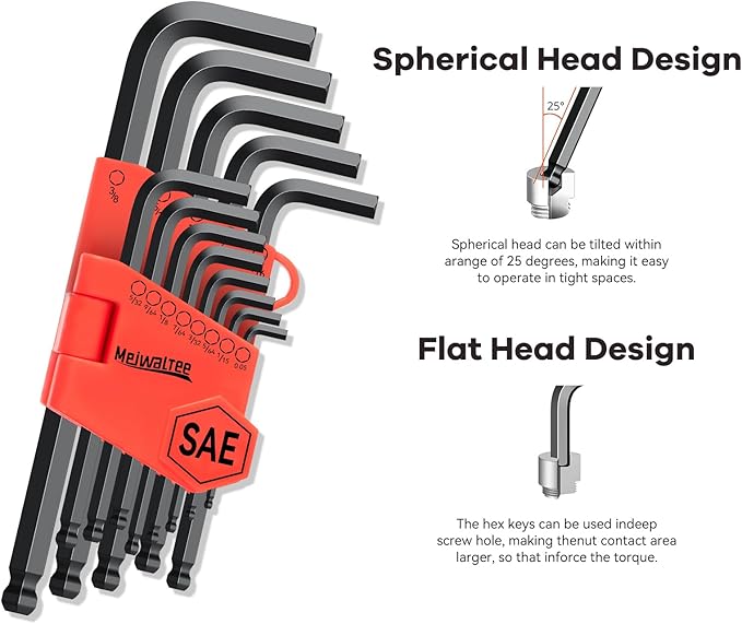 Meiwaltee Allen Wrench Set, 26PCS Metric (1.27-10mm) & SAE (0.05"-3/8") Allen Key Set, L-Hex Key Set With Long Arm Ball End,Visible Size-Marked For Bicycle - Appliance Repair, Furniture Assembly